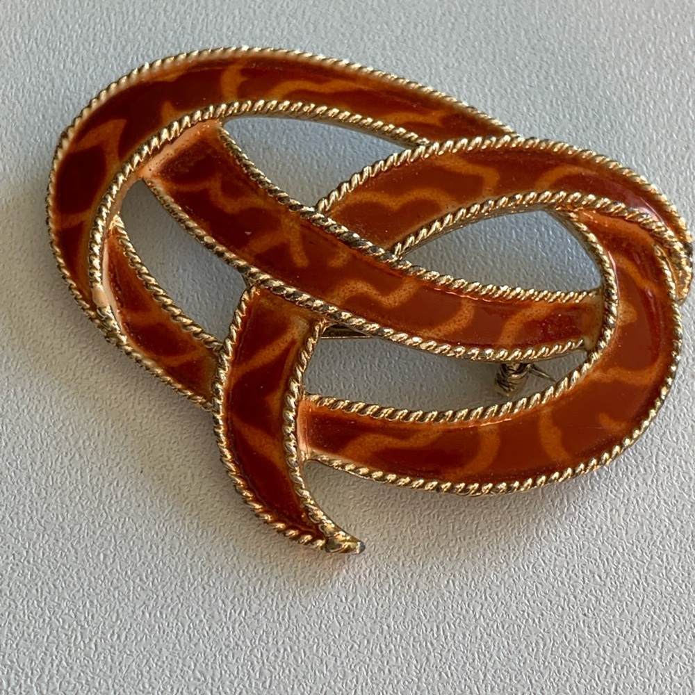 Vintage Gold and Brown Enamel Brooch